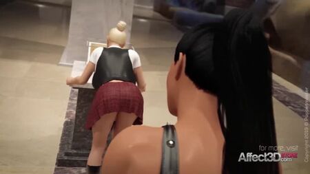 Animazione 3D: ragazze futanari che fanno sesso in un museo