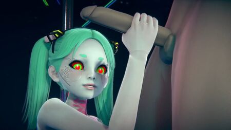 Rebecca in piedi mentre fa una sega: Parodia hentai di Cyberpunk Edgerunners