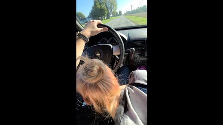 Una bionda sexy fa un fantastico pompino al suo ragazzo mentre sono in macchina