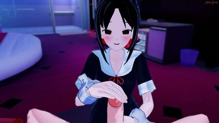 Kaguya Sama ingoia una sborrata, sborrata interna in posizione del missionario in POV. Hentai