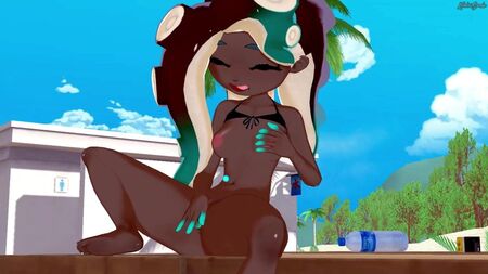 Marina Ida si masturba sulla spiaggia. Splatoon 2 Hentai