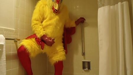 Costume da pollo in spandex e gomma per la masturbazione