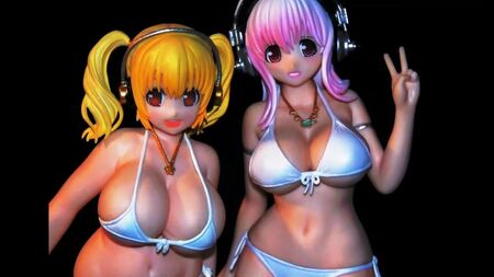 Figurine di Super Sonico e Super Pochaco realizzate da FL 75
