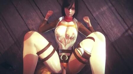 Mikasa Ackerman - POV; sega; masturbazione; a cavalcioni; posizione del missionario; orgasmo; tette grandi; porno hentai 3D; [SnK | L'attacco dei giganti]