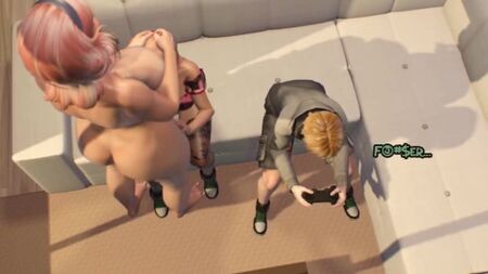 Mamma trans in 3D si scopa la figlia adolescente - Cartone animato: una trans si scopa una ragazza mentre il figlio gioca alla console - Animazione futanari in 3D